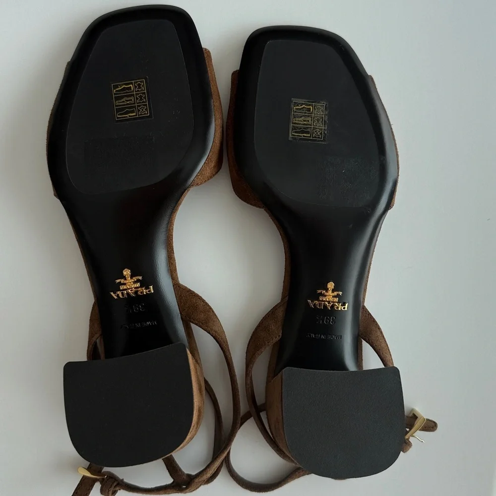 Prada Women's Brown Suede Heeled Sandals size 39.5 - Picture 5 of 8